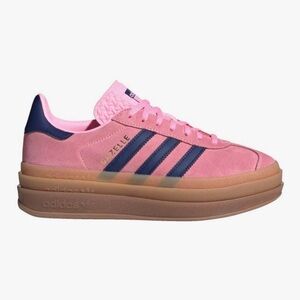 adidas Pink Suede Platform Sneakers with Navy Stripes